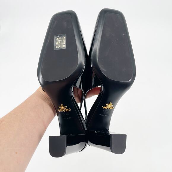 NWB Prada Black Patent Leather 85 Block Heel Square Toe Slingback Pumps IT 38.5 - Picture 12 of 14